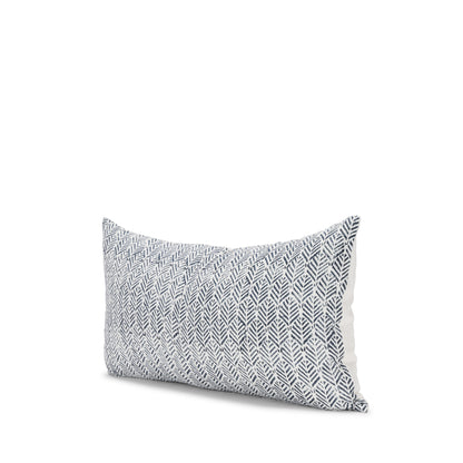 Janelle Cream w/ Indigo Print Linen Lumbar Decorative Pillow Cover