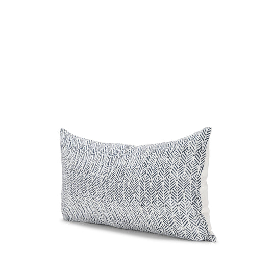 Janelle Cream w/ Indigo Print Linen Lumbar Decorative Pillow Cover