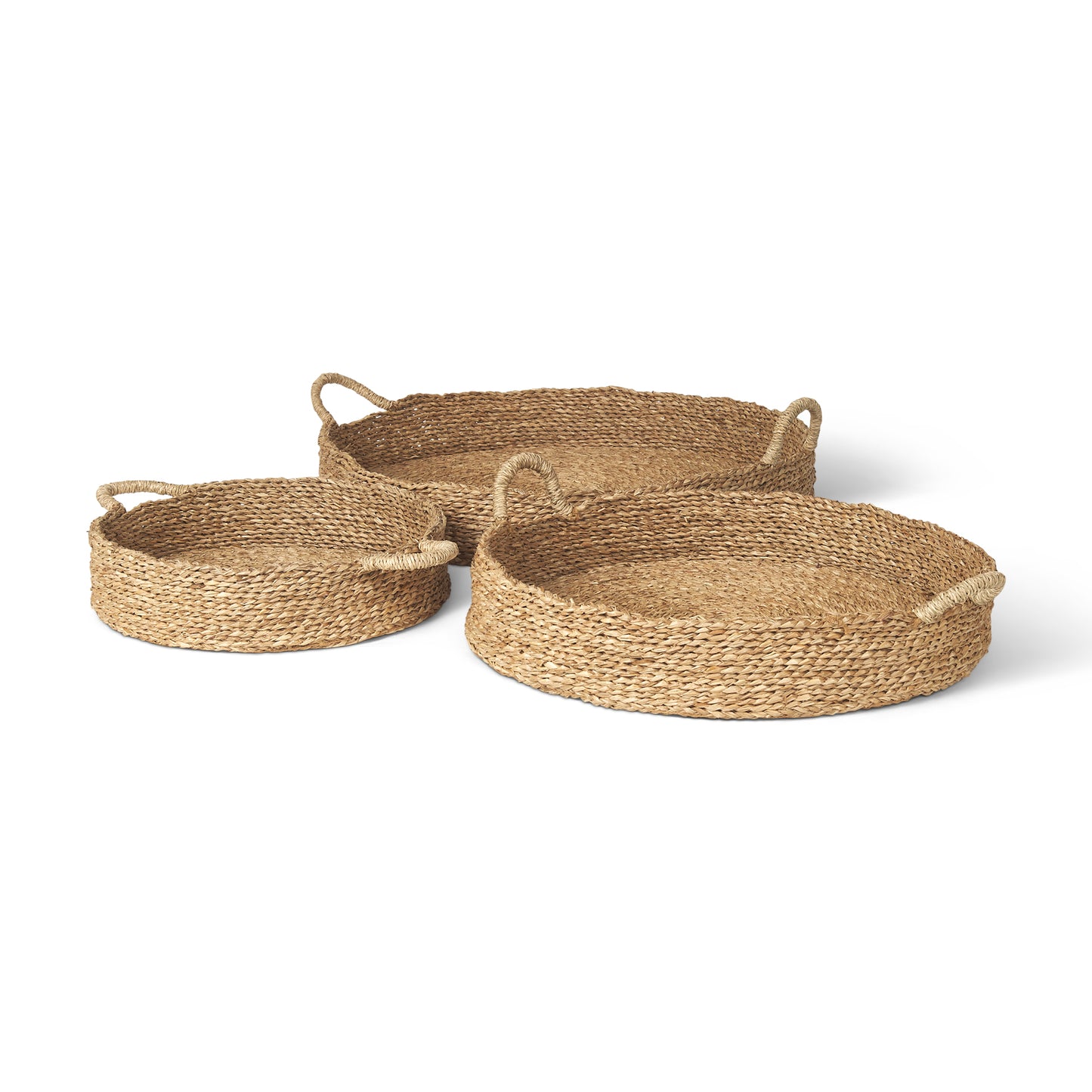 Ulana Set of 3 Round Nesting Seagrass Trays w/ Loop Handles