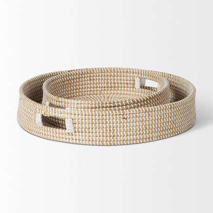 Kalama Set of 2 Large Round Seagrass Trays w/ Handles