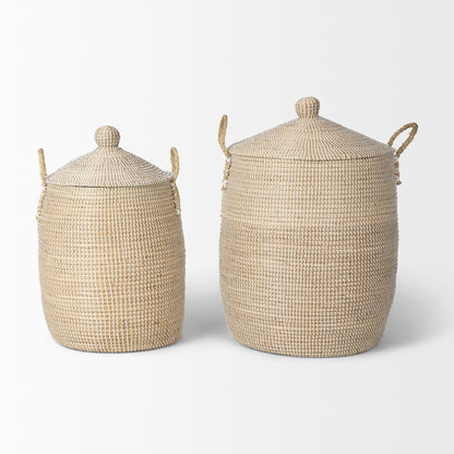 Kairi Set of 2 Seagrass Floor Baskets w/ Lids and Handles
