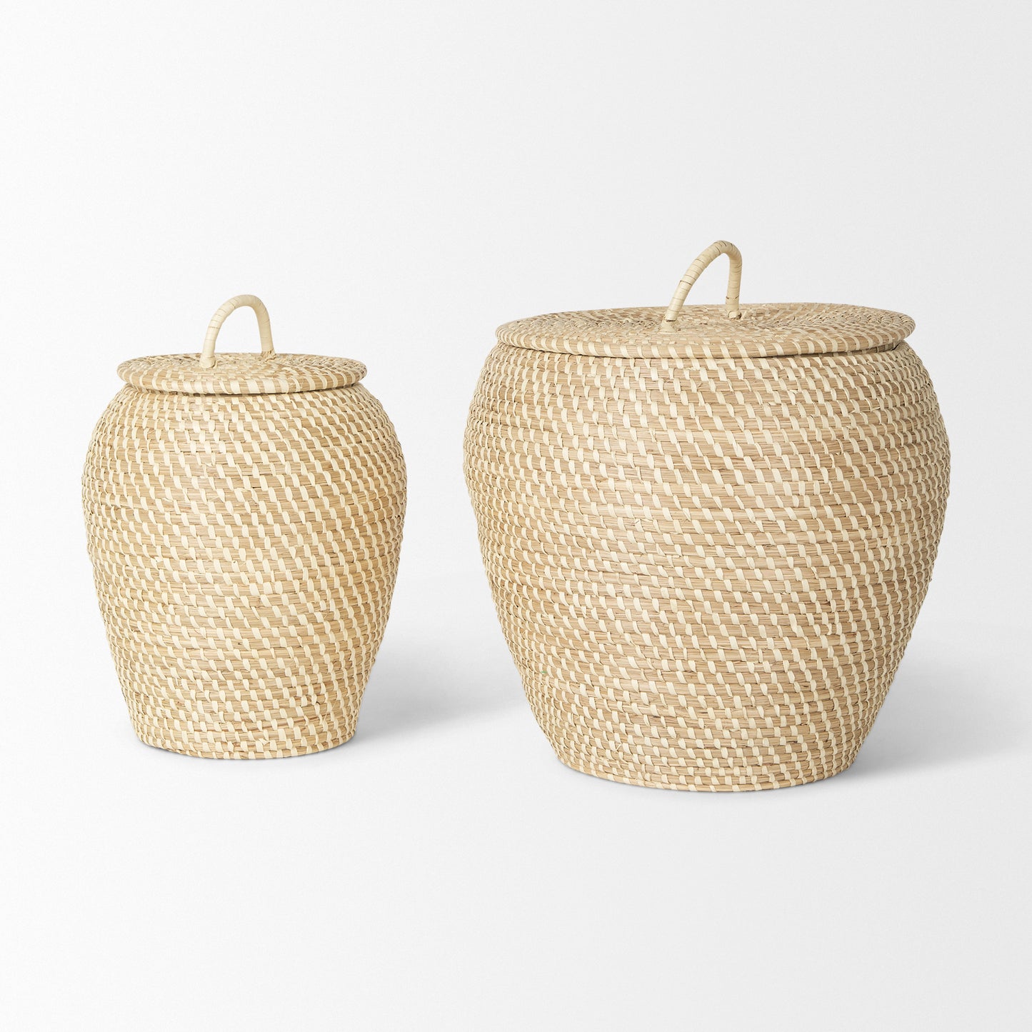 Kalopa Set of 2 Seagrass Floor Baskets w/ Flat Handled Lid