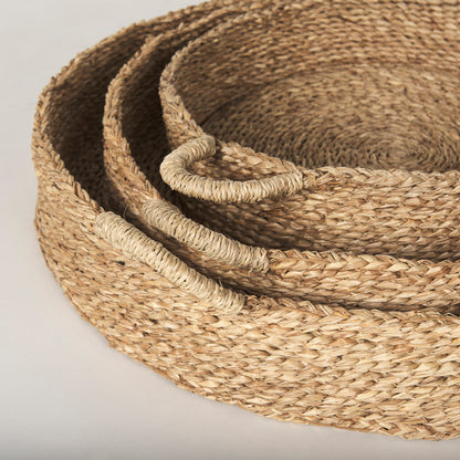 Ulana Set of 3 Round Nesting Seagrass Trays w/ Loop Handles