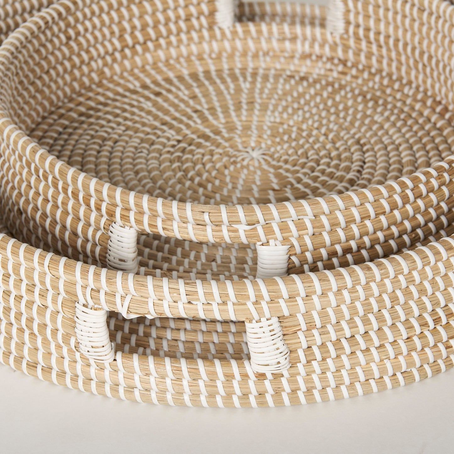 Kalama Set of 2 Large Round Seagrass Trays w/ Handles