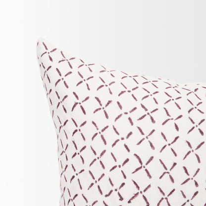 Jayden Cream w/ Merlot Print Linen Lumbar Decorative Pillow Cover