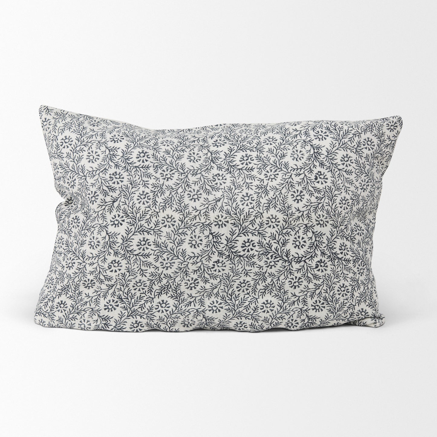 Jayne Cream w/ Indigo Print Linen Lumbar Decorative Pillow Cover
