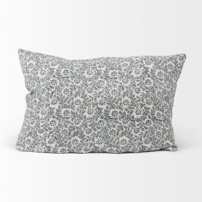 Jayne Cream w/ Indigo Print Linen Lumbar Decorative Pillow Cover