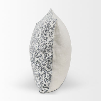 Jayne Cream w/ Indigo Print Linen Lumbar Decorative Pillow Cover
