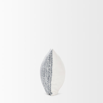 Janelle Cream w/ Indigo Print Linen Lumbar Decorative Pillow Cover