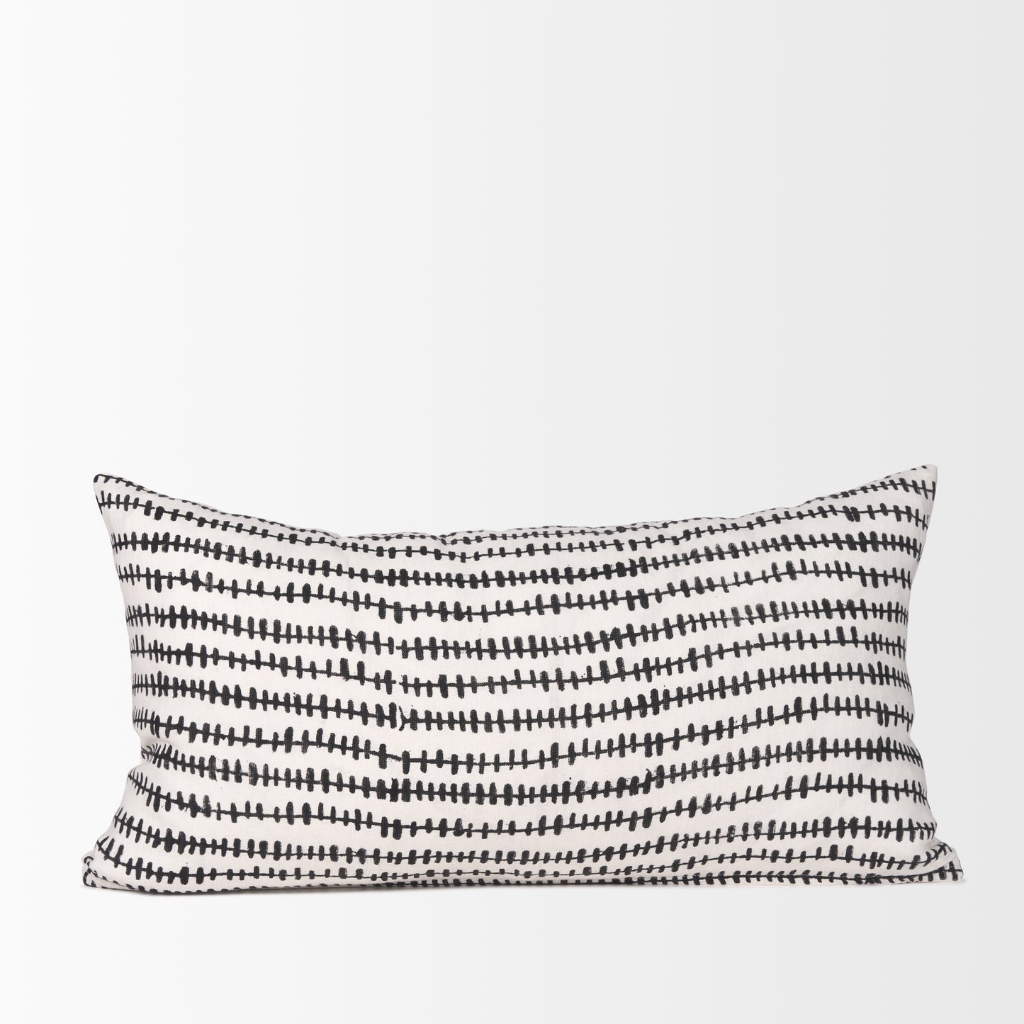 Jenna Cream w/ Black Print Linen Lumbar Decorative Pillow Cover