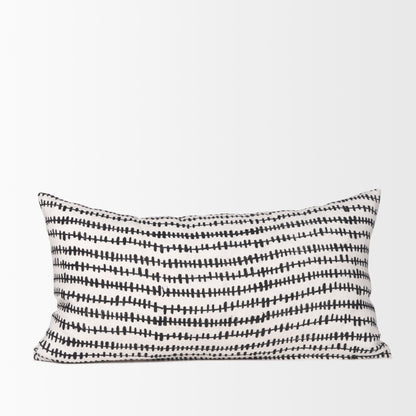 Jenna Cream w/ Black Print Linen Lumbar Decorative Pillow Cover