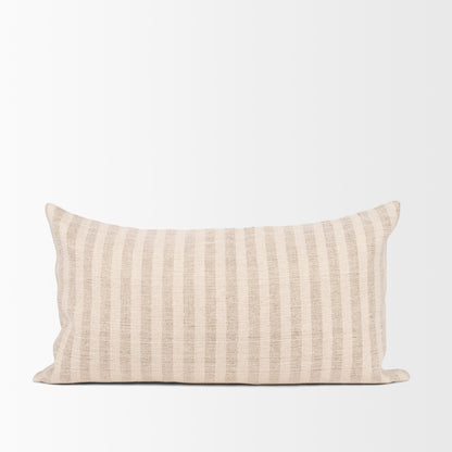 Jace Cream w/ Beige Stripe Lumbar Decorative Pillow Cover