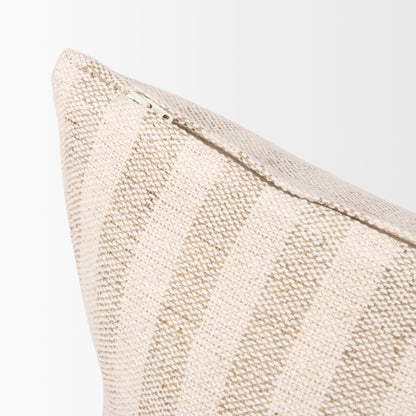 Jace Cream w/ Beige Stripe Lumbar Decorative Pillow Cover