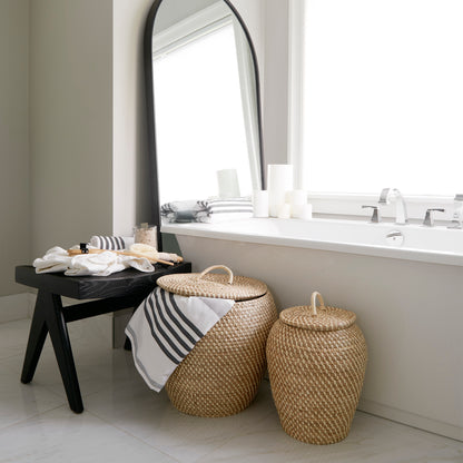 Kalopa Set of 2 Seagrass Floor Baskets w/ Flat Handled Lid