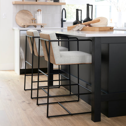 Stamford 36" Total Height Light Beige Upholstered Seat w/ Wood Back, Metal Frame Counter Stool