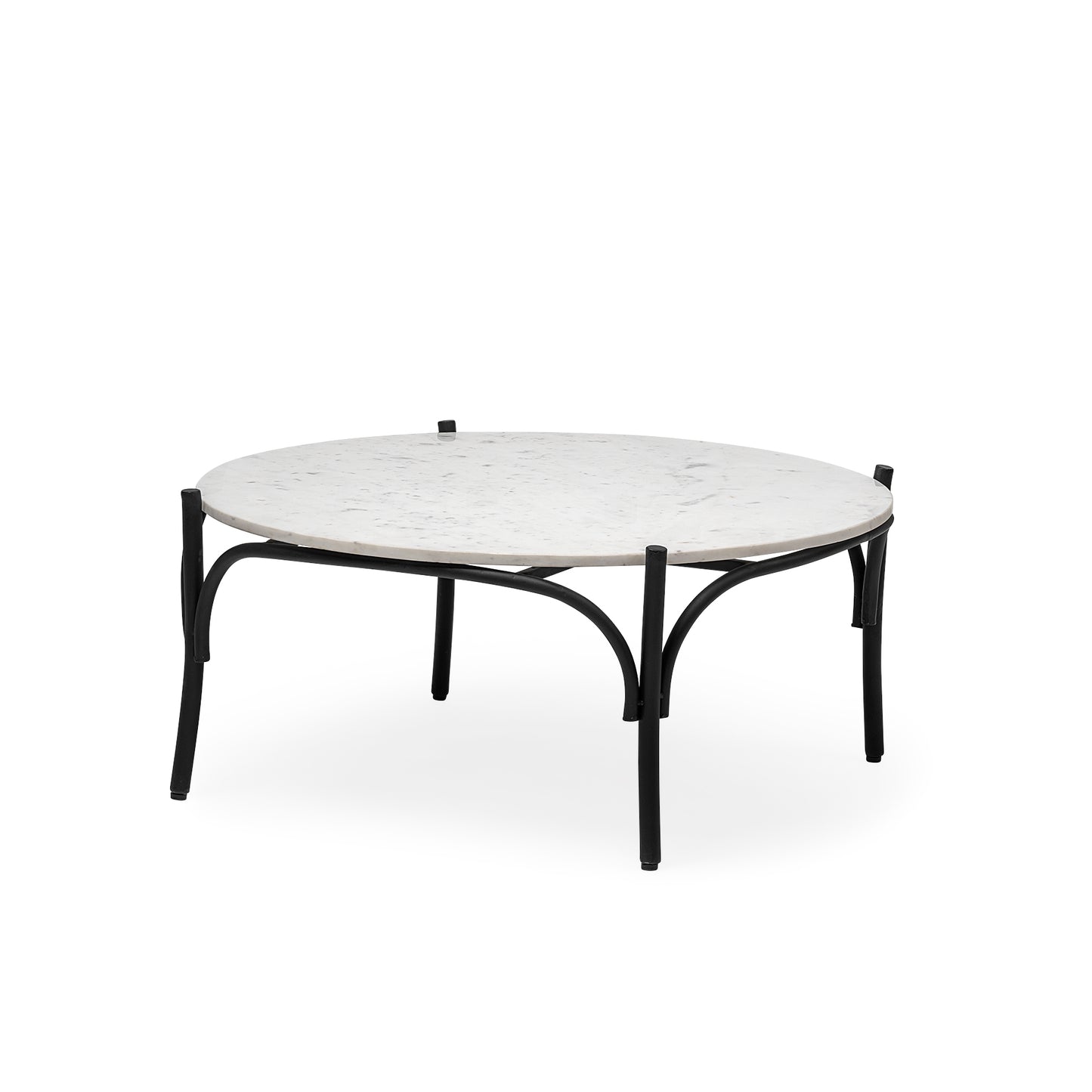 Etienne 36" Round White Marble Top Black Metal Base Coffee Table