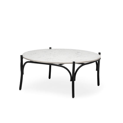 Etienne 36" Round White Marble Top Black Metal Base Coffee Table