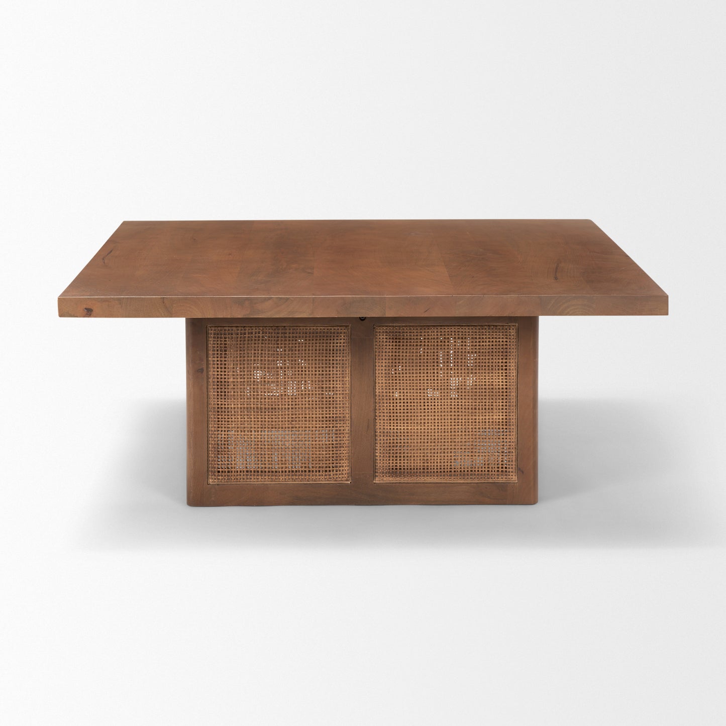 Grier 42" Square Medium Brown Solid Wood w/ Cane Coffee Table