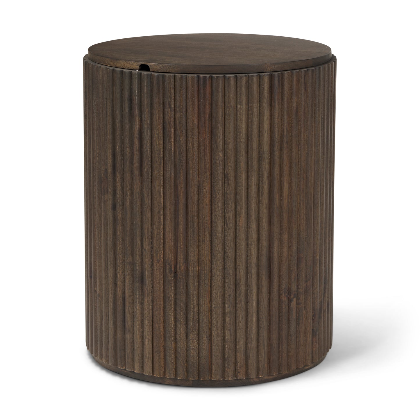 Terra 18L x 18W x 22H Dark Brown Wood Fluted Round Side Table