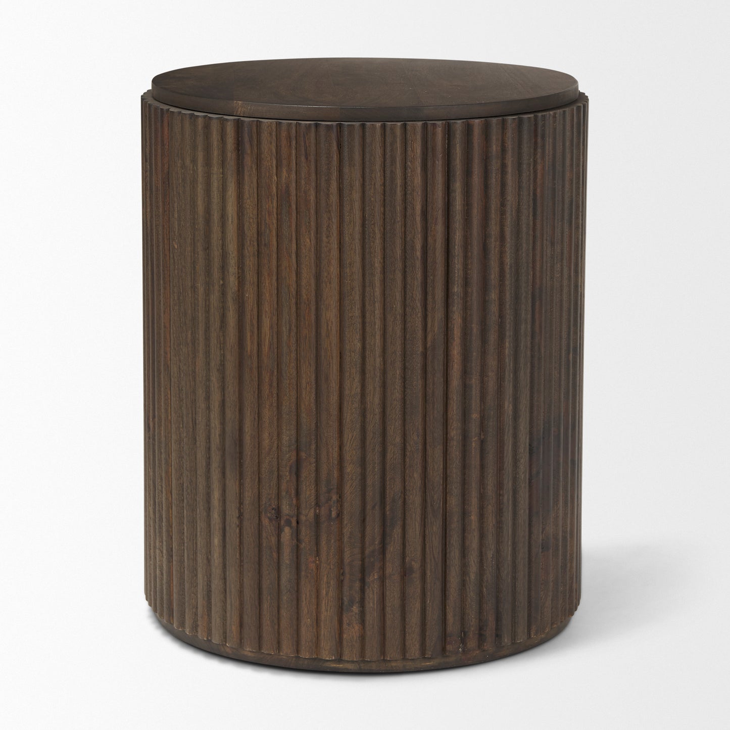 Terra 18L x 18W x 22H Dark Brown Wood Fluted Round Side Table