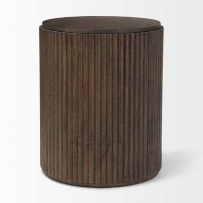 Terra 18L x 18W x 22H Dark Brown Wood Fluted Round Side Table
