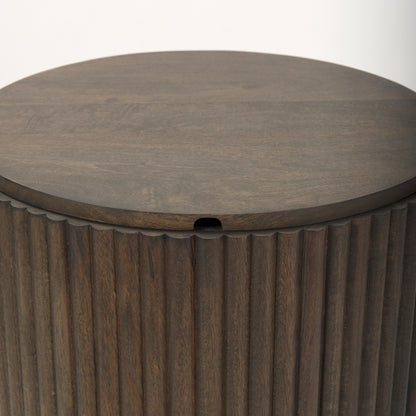 Terra 18L x 18W x 22H Dark Brown Wood Fluted Round Side Table