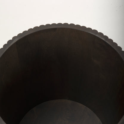 Terra 18L x 18W x 22H Dark Brown Wood Fluted Round Side Table