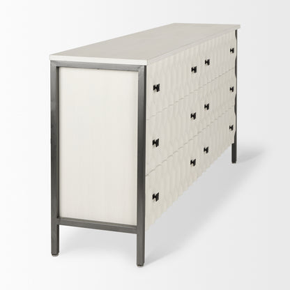 Savannah White Fir Veneer w/ Gray Metal 6-Drawer Sideboard