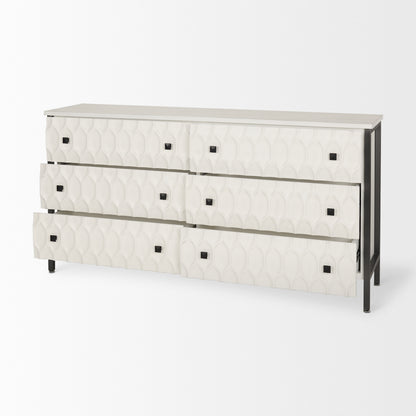 Savannah White Fir Veneer w/ Gray Metal 6-Drawer Sideboard