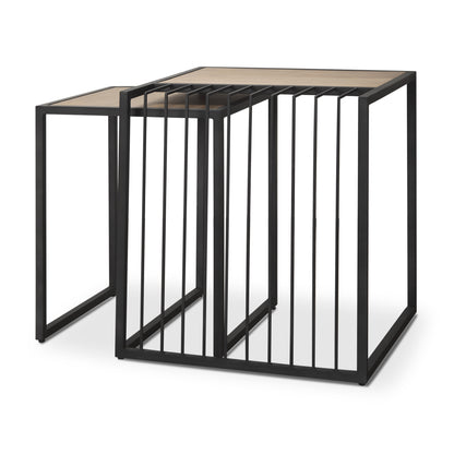 Miles Black Metal w/ Light Wood Nesting End/Side Table