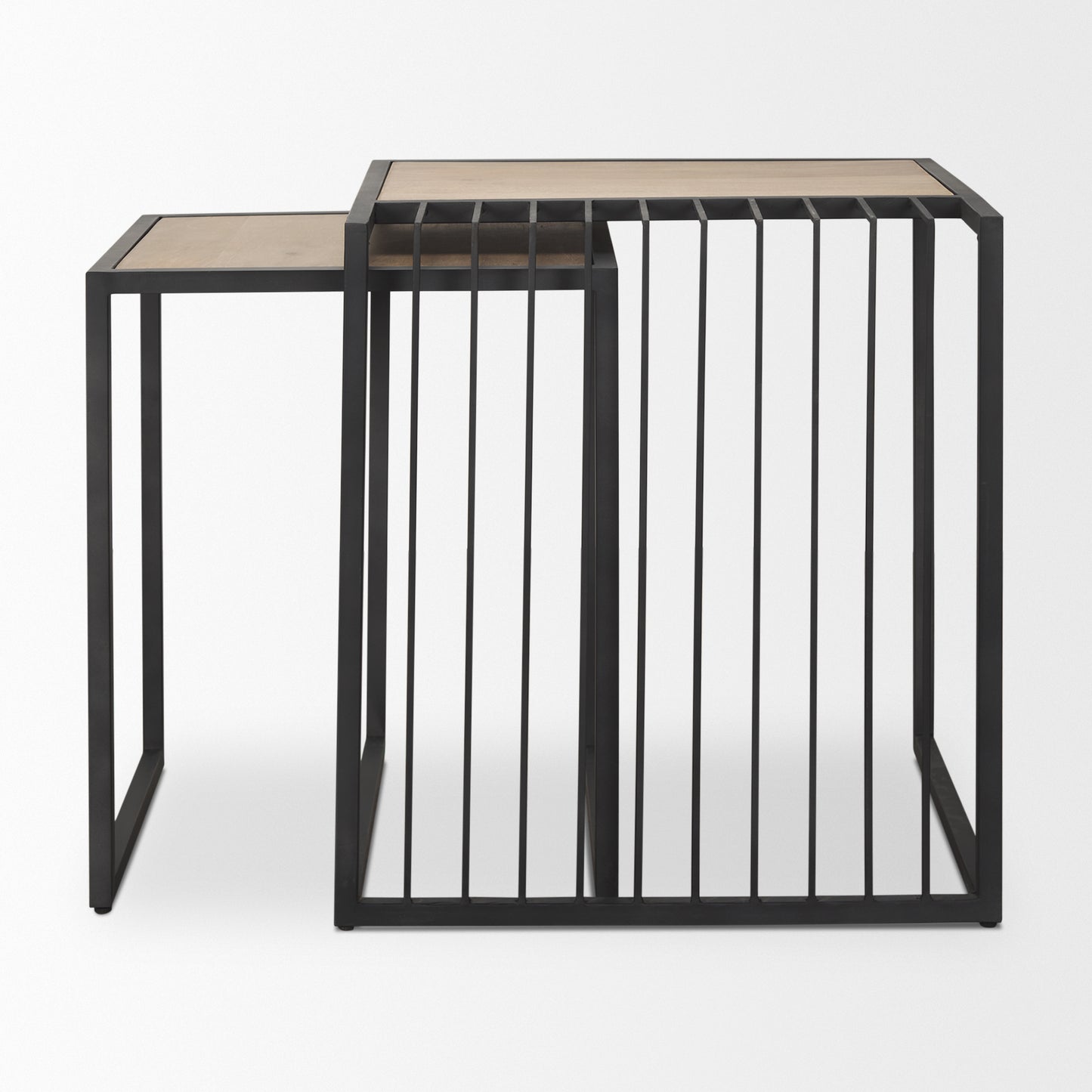 Miles Black Metal w/ Light Wood Nesting End/Side Table