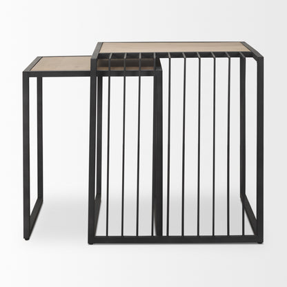 Miles Black Metal w/ Light Wood Nesting End/Side Table