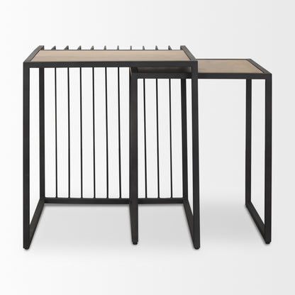 Miles Black Metal w/ Light Wood Nesting End/Side Table