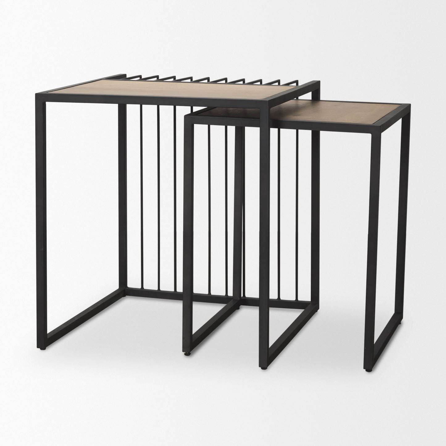 Miles Black Metal w/ Light Wood Nesting End/Side Table