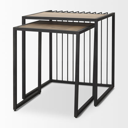 Miles Black Metal w/ Light Wood Nesting End/Side Table