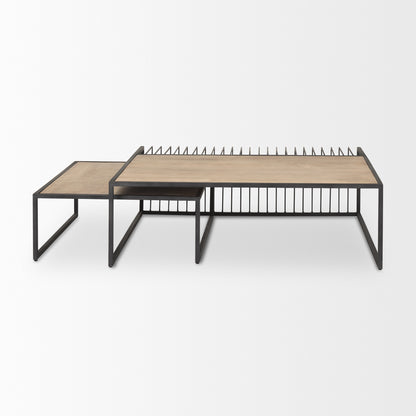 Miles Black Metal w/ Light Wood Nesting Coffee Table