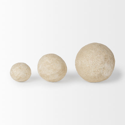 Sunita Set of 3 Beige Paper Mache Orbs