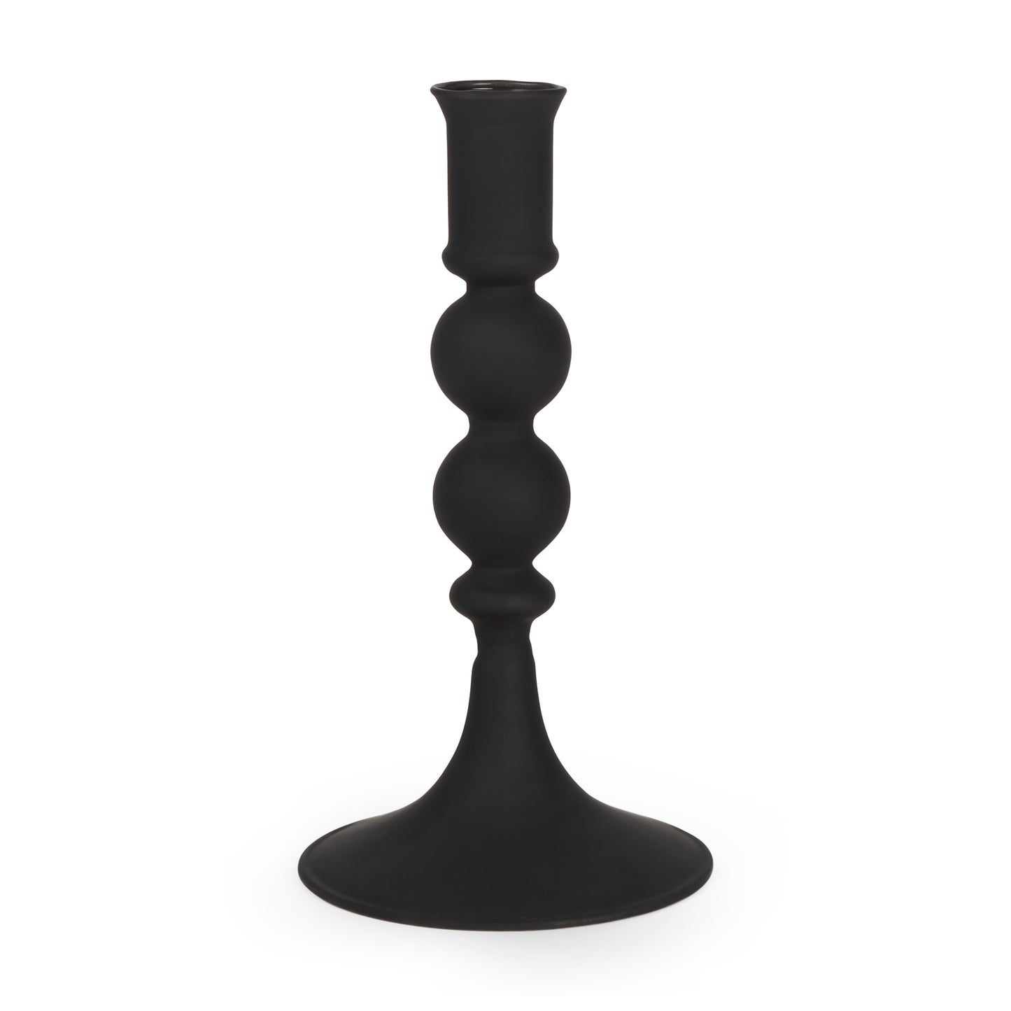 Haute Small Matte Black Blown Glass Candlestick