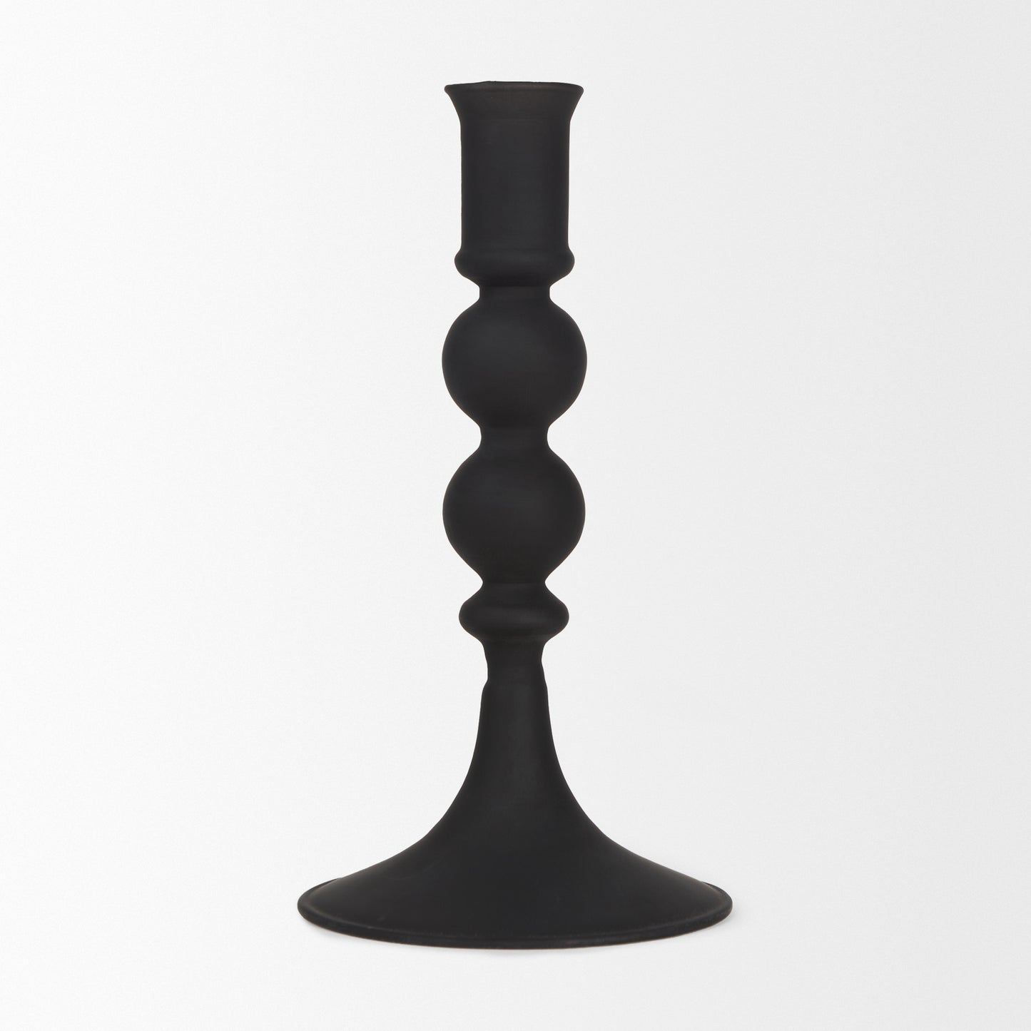 Haute Small Matte Black Blown Glass Candlestick