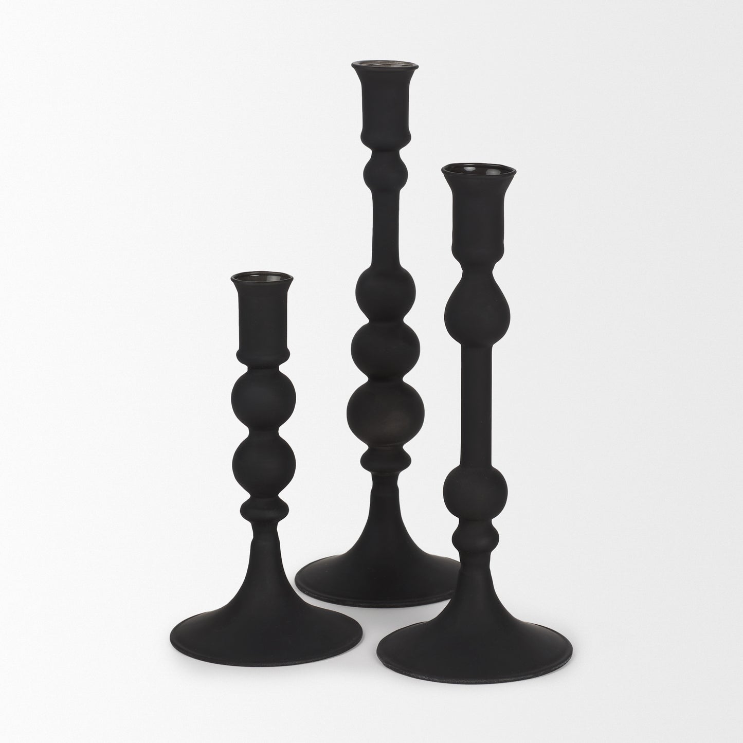 Haute Small Matte Black Blown Glass Candlestick