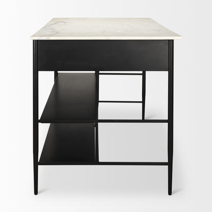 Amika White Marble Top Black Metal Base Kitchen Island