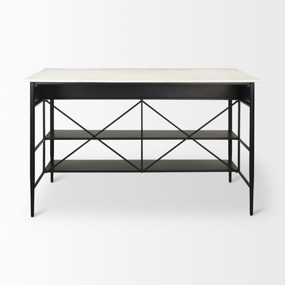 Amika White Marble Top Black Metal Base Kitchen Island