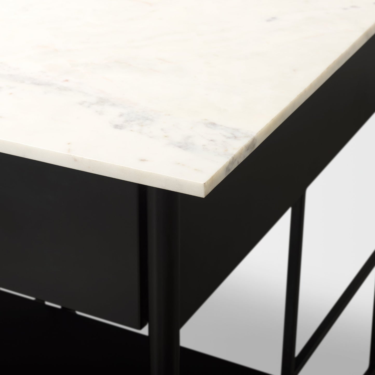 Amika White Marble Top Black Metal Base Kitchen Island
