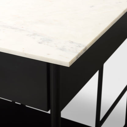 Amika White Marble Top Black Metal Base Kitchen Island