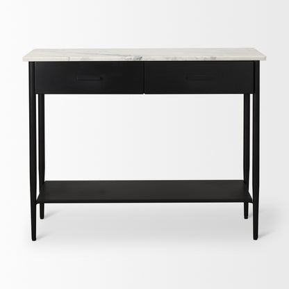 Amika White Marble Top Black Metal Base Console Table