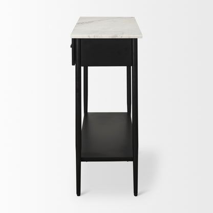 Amika White Marble Top Black Metal Base Console Table