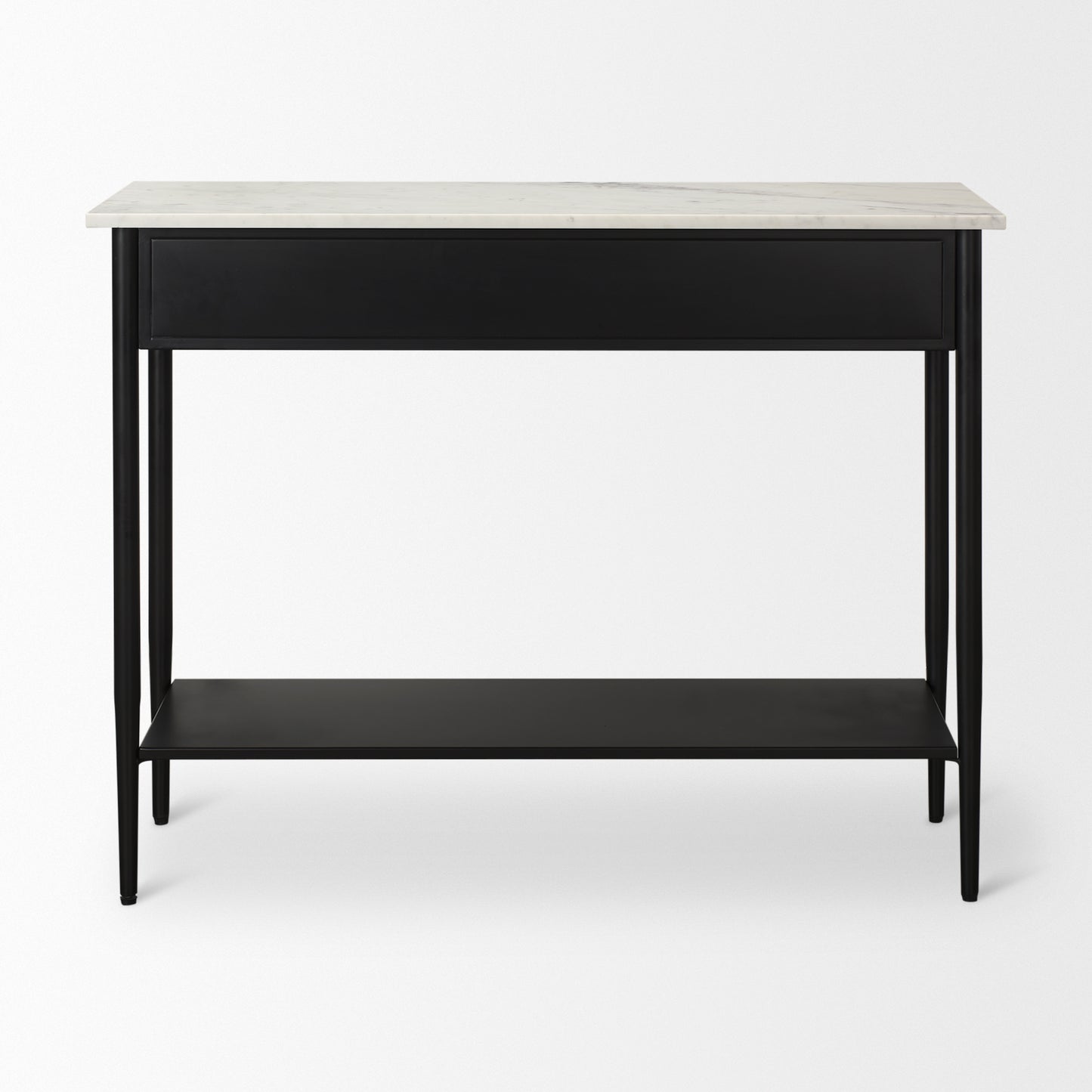 Amika White Marble Top Black Metal Base Console Table