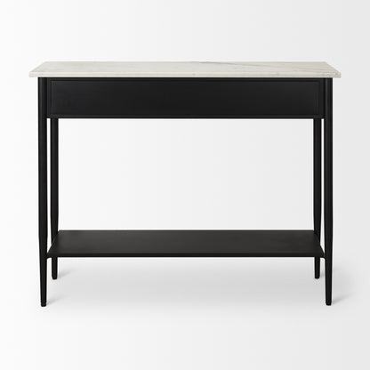 Amika White Marble Top Black Metal Base Console Table
