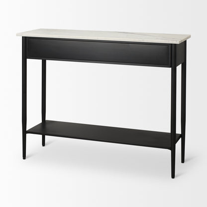 Amika White Marble Top Black Metal Base Console Table