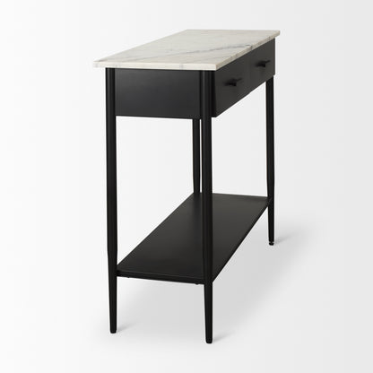 Amika White Marble Top Black Metal Base Console Table